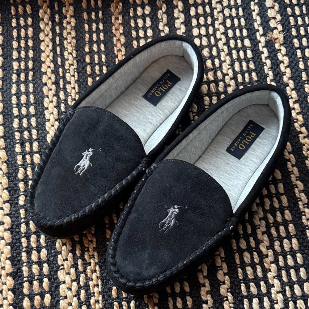 Polo by Ralph Lauren Black Embroidered Slippers – Men’s Size 9